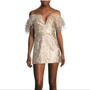 Gold feather mini dress size large NWT